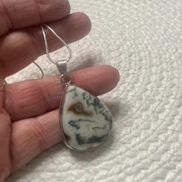 Natural TREE AGATE Handmade Sterling 925 Pendant/Chain #920D - Picture 3 of 3